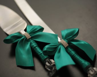 Cake Serving Set Emerald Wedding Cake Server, Green Cake Server Set, Wedding Cake Knife and Server Wedding Cake Knife Set Servers and Knifes