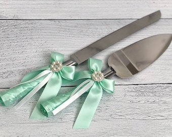 Wedding Cake Cutting Set, Mint Cake Server Set, Cake Serving Set, Cake Knife and Server, Wedding Cake Knife