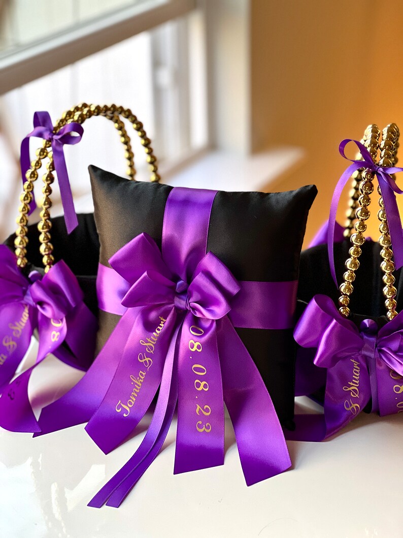 Flower Girl Basket and Ring Bearer Pillow Set in Black and Etsy