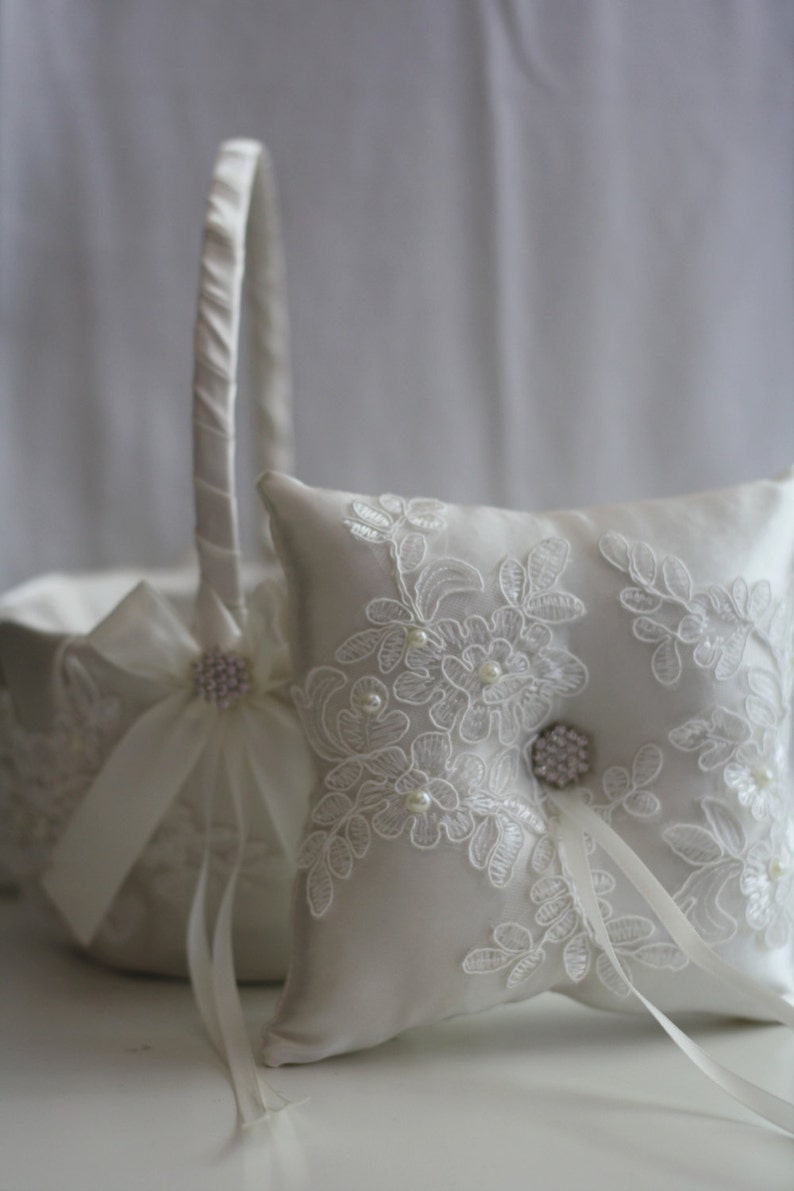 Off White Ring Bearer Pillow Flower Girl Basket Lace Etsy