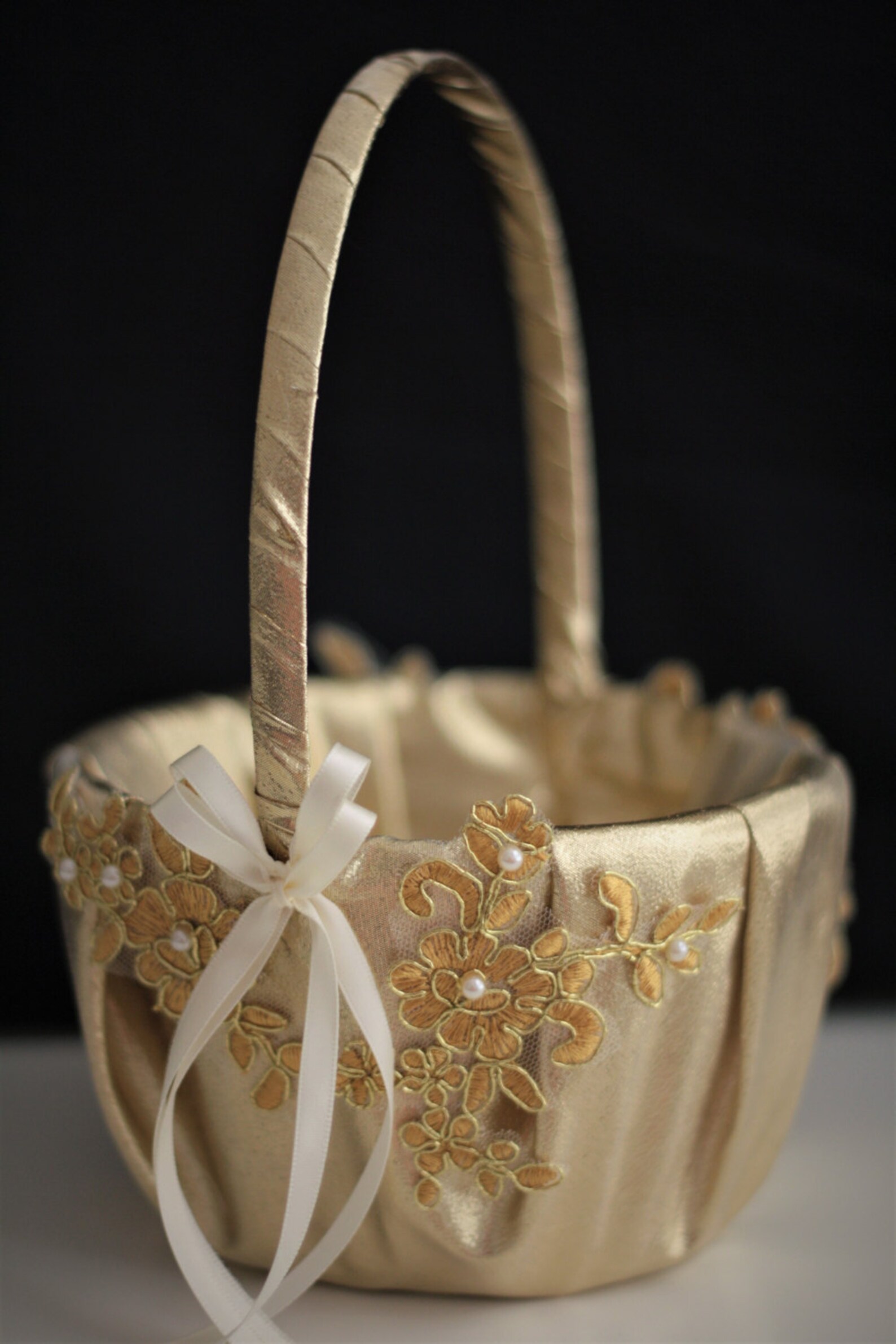 Gold Wedding Basket Gold Flower Girl Basket Gold Lace Etsy
