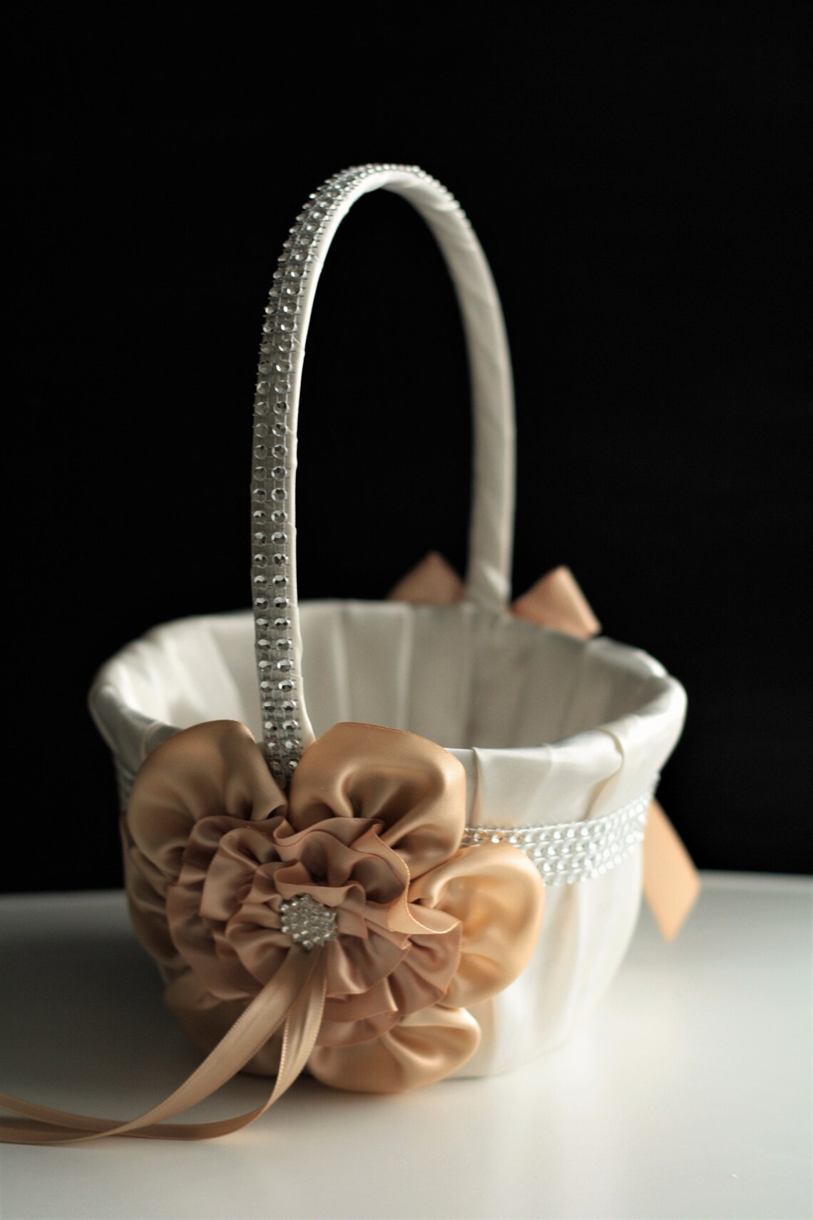 Beige Flower Girl Basket Champagne Basket Beige Ring Pillow Etsy
