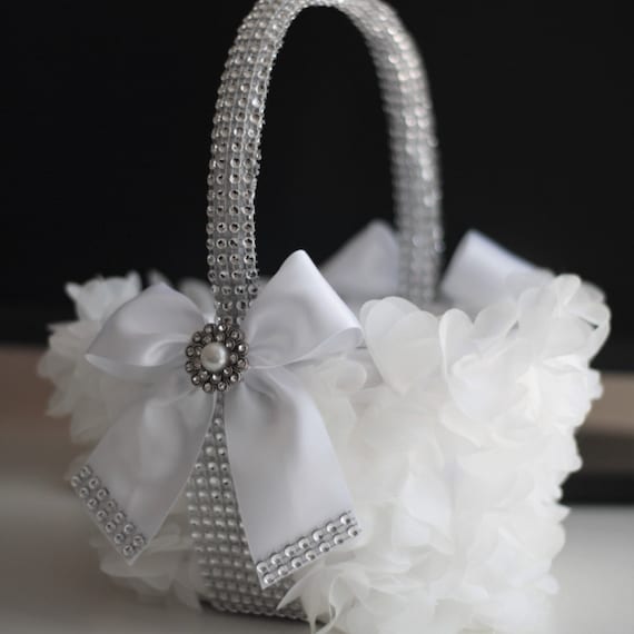 white flower girl baskets