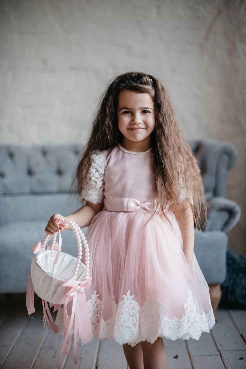 Pink Flower Girl Basket / Blush Wedding Basket / Pearl Handle Etsy