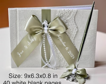 Wedding Guest book with Pen Sage Green Wedding Guest Book Sage Sign in Book, Wishes book, Wedding Bridal Shower Gift Personalized Guest Book