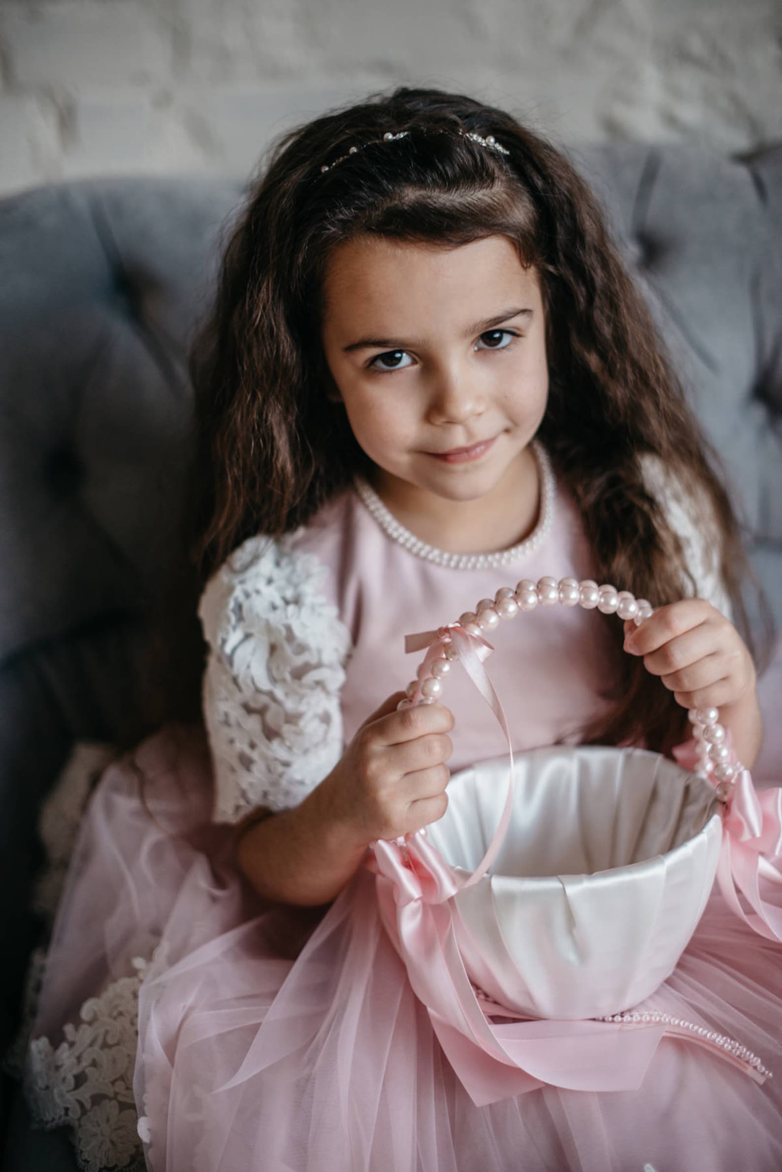 Pink Flower Girl Basket / Blush Wedding Basket / Pearl Handle Etsy