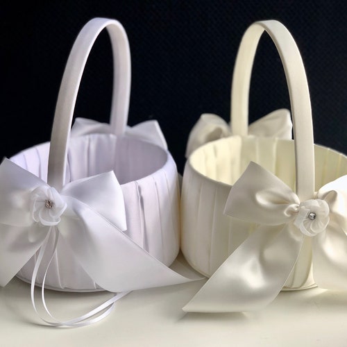 Ivory Flower Girl Basket Ivory Gold Wedding Basket Gold Etsy