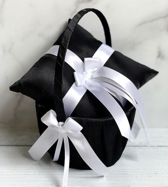 Flower Girl Basket Black White Wedding Basket Black Flower Girl