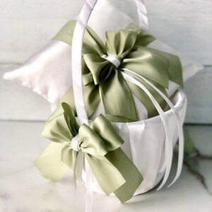 Pastel Green Flower Girl Basket, Green Wedding Basket, Sage Green Basket Pillow Set, Green Flower Basket image 8