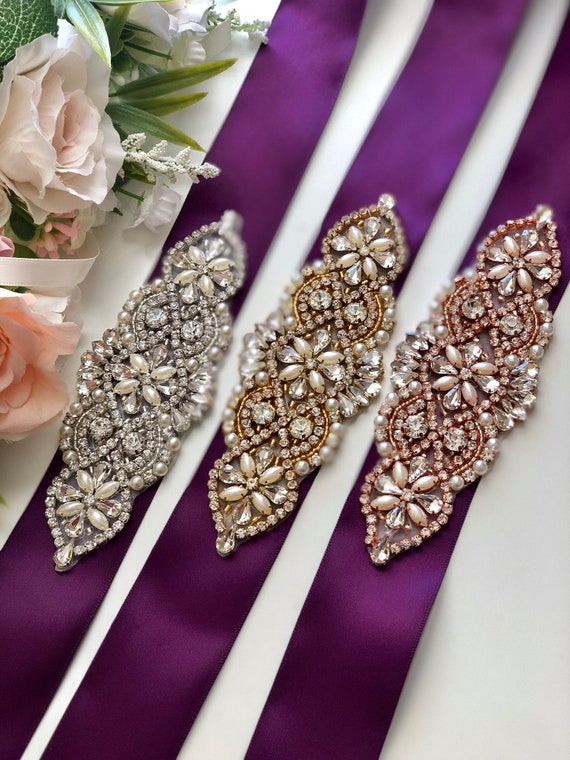 purple wedding dress sash Purple Crystal Bridal Belt Rhinestone Wedding Sash Belt Purple Floral Wedding Belt Bridesmaids Belt Bridal Shower Belt Purple Wedding Dress