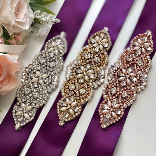 Ceinture de mariée violet, violet, ceinture, ceinture de strass mariée, demoiselle d’honneur ceinture, ceinture d’or mariée, mariée ceinture, de mariage Rose ceinture or mariage