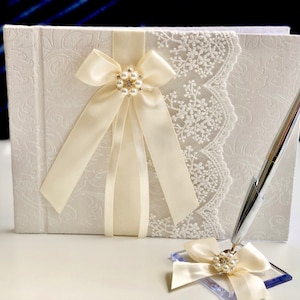 Ivory Cake Serving set, Ivory Cake Server Set, Beige Wedding Cake Cutting Set, Wedding cake knife and Server, Ivory Wedding knife set Guest Book with Pen