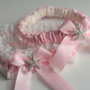 Conjunto de liga Starfish, ligas Starfish, conjunto de liga de casamento, conjunto de liga de noiva, ligas de casamento rosa, liga rosa, ligas de lembrança