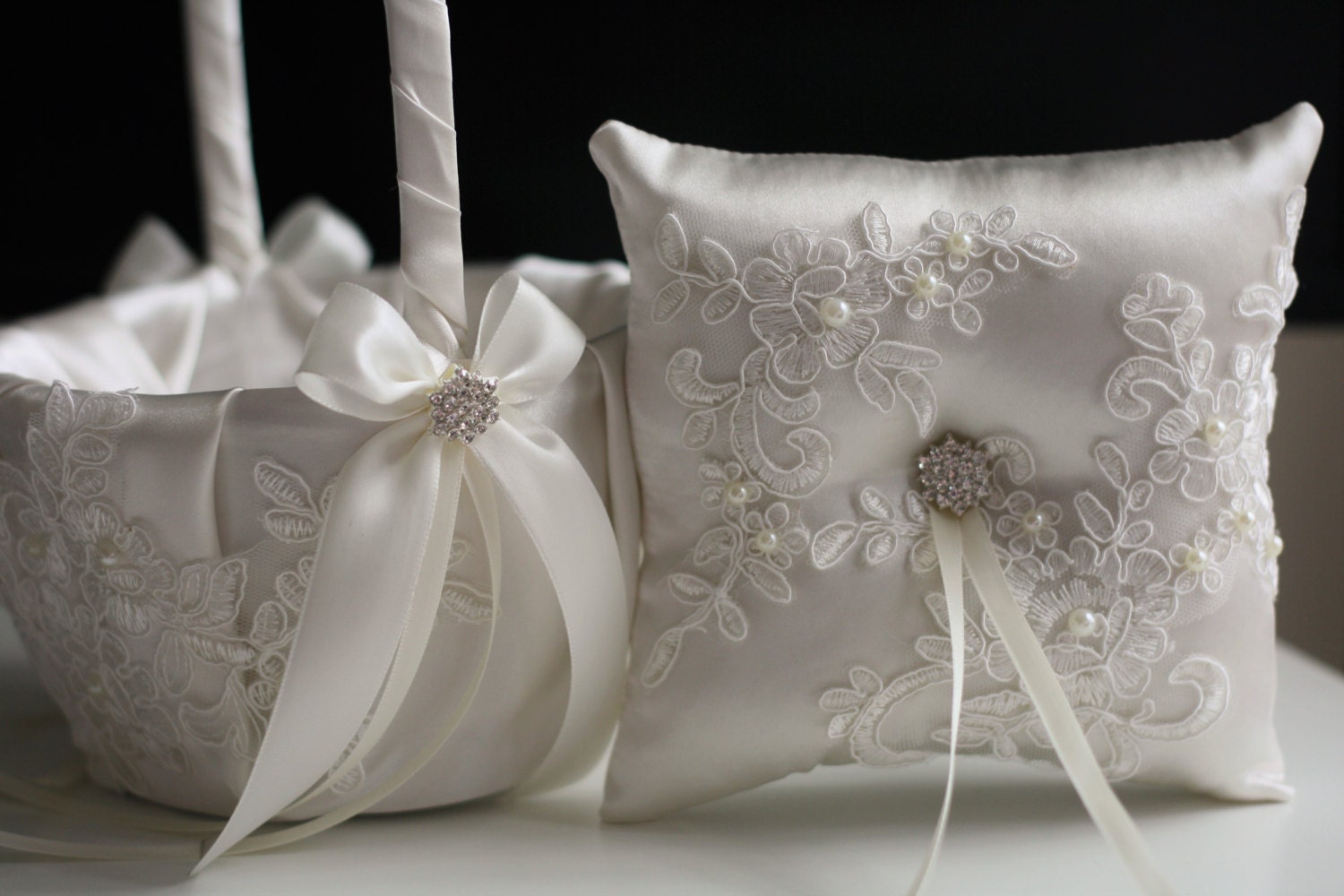 Ring Bearer Pillow and Flower Girl Basket Set Lace Ring Pillow Etsy