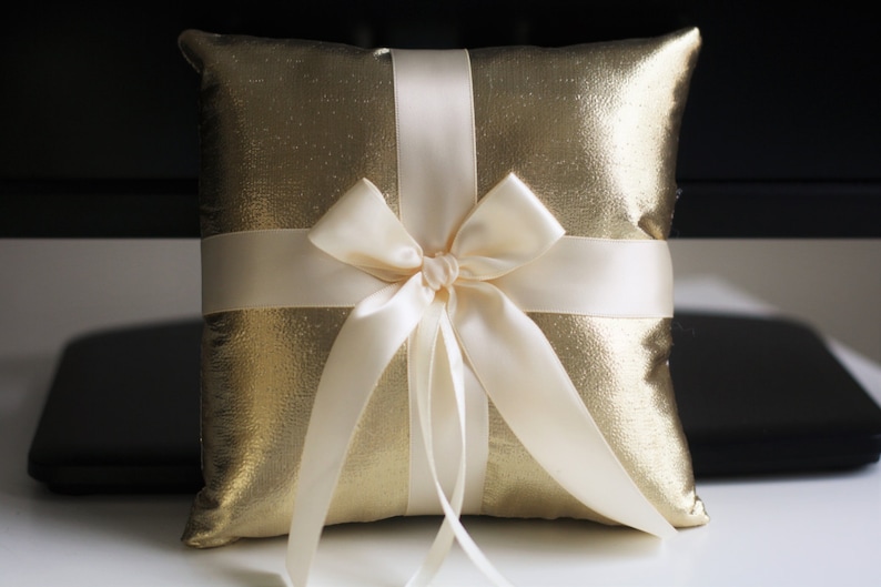 Gold Ring Bearer Pillow, Gold Flower Girl Basket, Flower Girl Gift, Ring Bearer Gift, Gold Wedding Basket and Ring Pillow Set, Ring Holder 1 Pillow