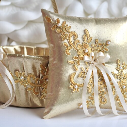 Ivory Flower Girl Basket and Ring Bearer Pillow Set Ivory Etsy