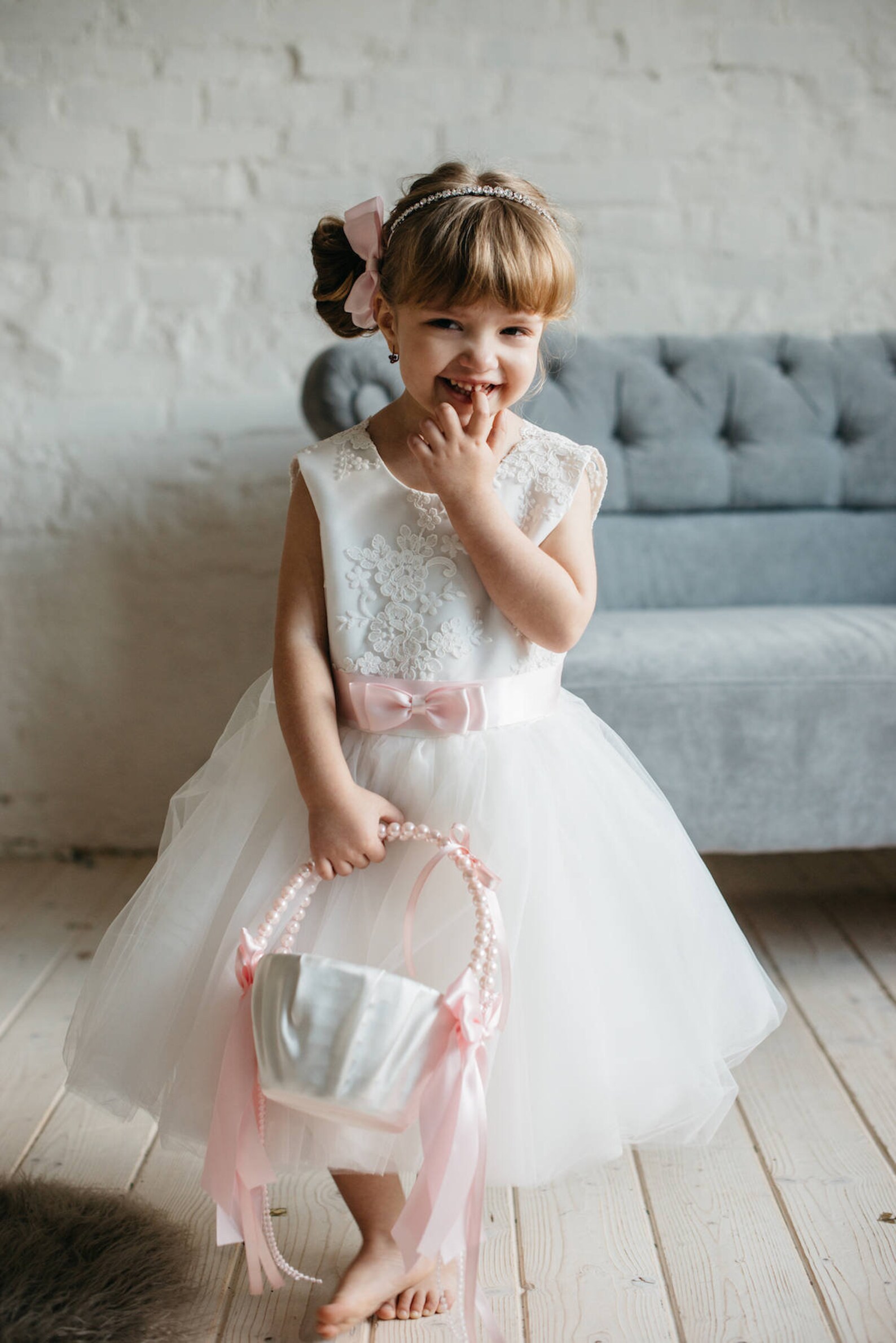 Blush Flower Girl Basket Pearl Handle Basket Pink Wedding Etsy