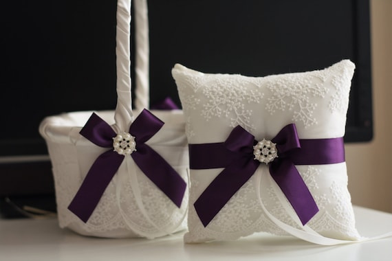 Plum Flower Girl Basket Plum Ring Pillow Eggplant Wedding Etsy