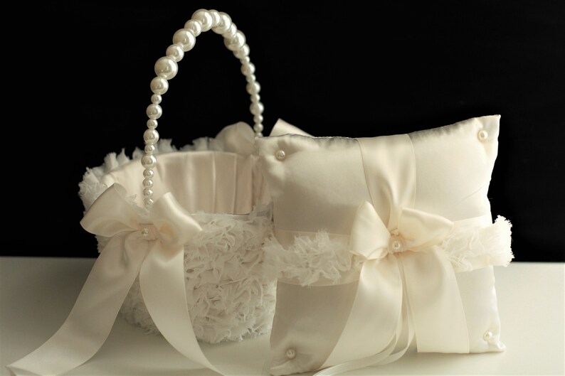 Ivory Flower Girl Basket and Ring Bearer Pillow Set Ivory Etsy