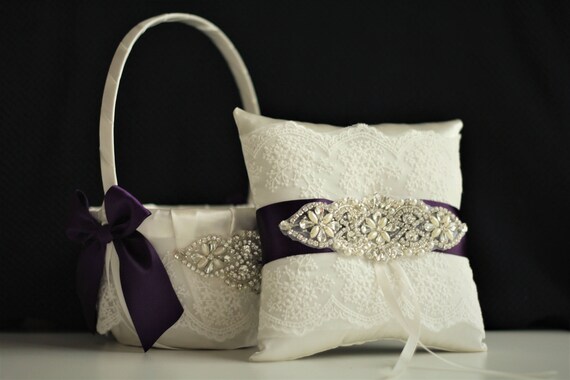 Plum Wedding Basket Pillow Set Plum Ring Bearer Pillow Etsy