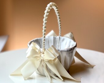 White or Ivory Flower Girl Basket and Ring Bearer Pillow Ivory or