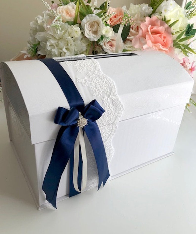 Navy Card Box Money Box Large Wedding Card Box Wedding Etsy