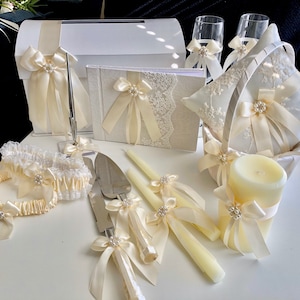 Ivory Cake Serving set, Ivory Cake Server Set, Beige Wedding Cake Cutting Set, Wedding cake knife and Server, Ivory Wedding knife set image 9