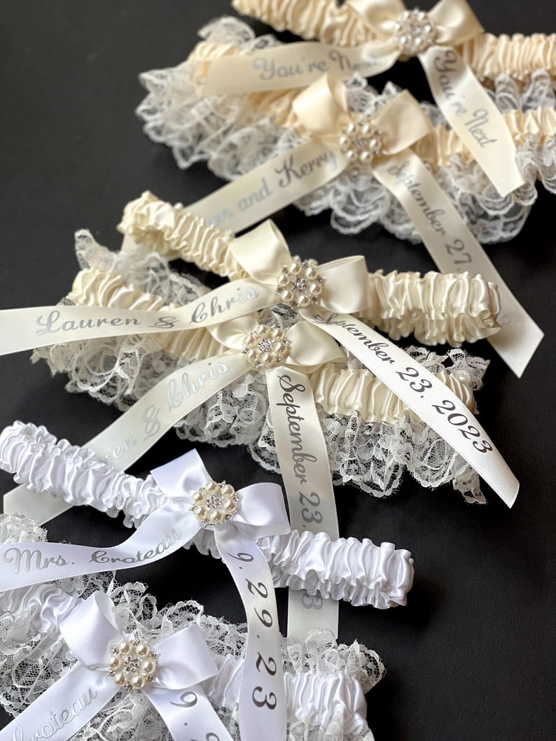 Wedding Garters for Brides, Ivory Bridal Garter Set, Prom Garters for Wedding, Personalized Garter, Toss Keepsake Garter, Bridal Shower Gift image 3