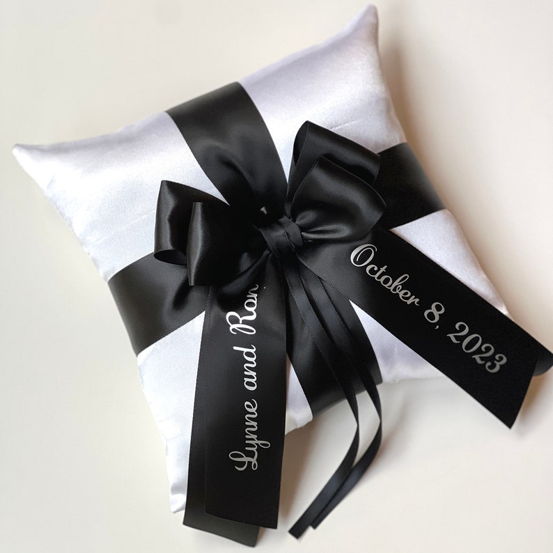 Personalized Ring Bearer Pillow in black and white color