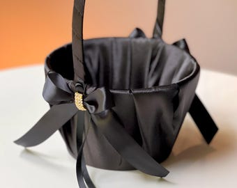 Black Flower Girl Basket Black Gold Wedding Basket Black Flower Girl Baskets Black Basket for Wedding Petals Basket in Black Custom Basket