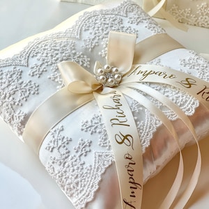 Almohada portadora de anillo Almohada de anillo de boda de marfil, Almohada de anillo de encaje, Almohada de anillo personalizada, Almohada de boda de encaje marfil, Ringkissen, Soporte de anillo
