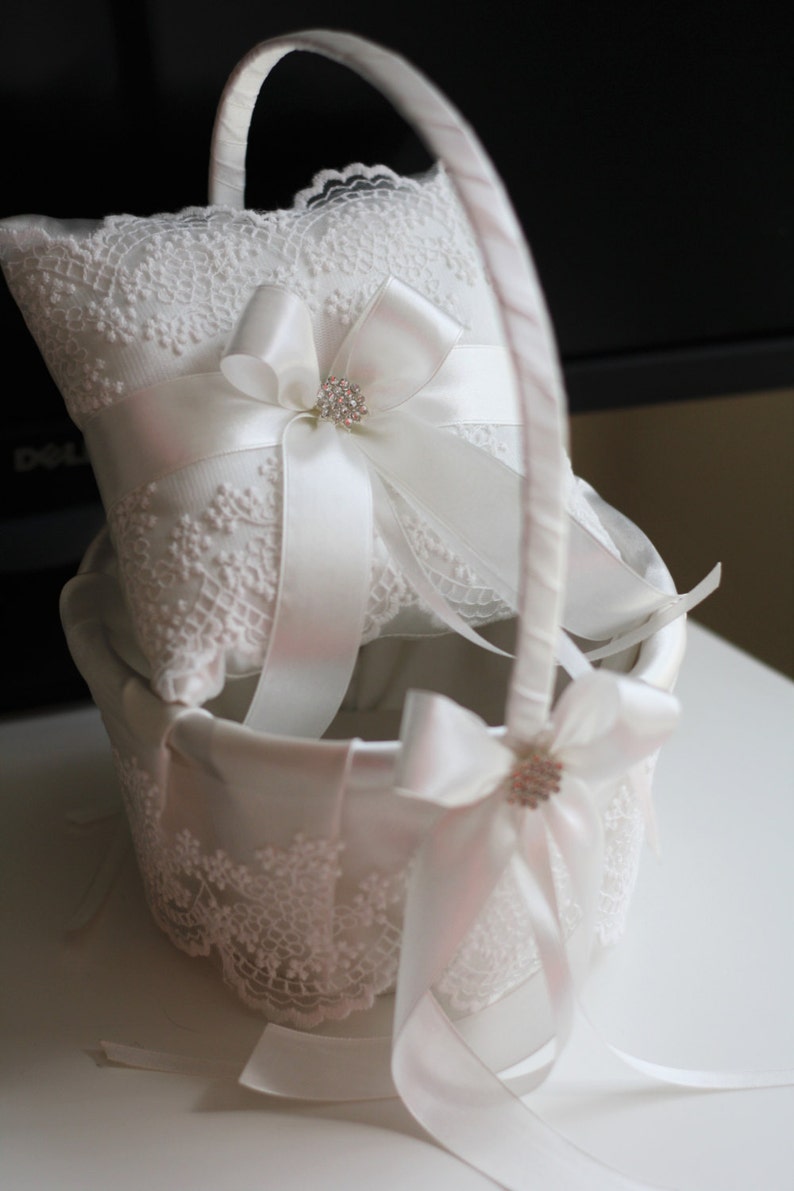 Flower Girl Basket and Ring Bearer Pillow Set Lace Etsy