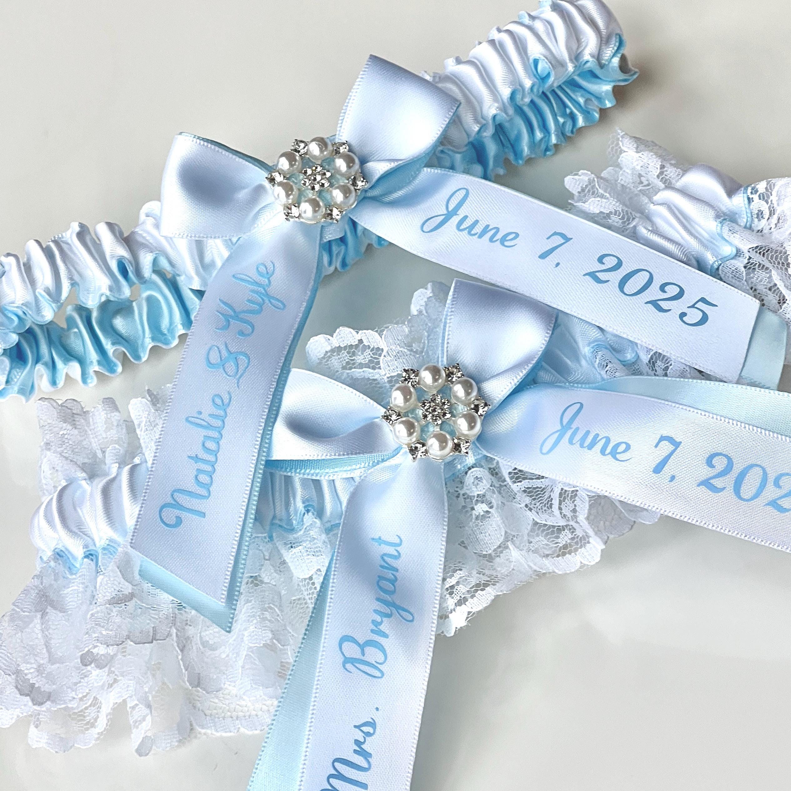 Blue Wedding Garters Wedding Bridal Shower Gift Garter Belt Set Garter for Bride Bridal Garter Set Custom Something Blue Bridal Lingerie
