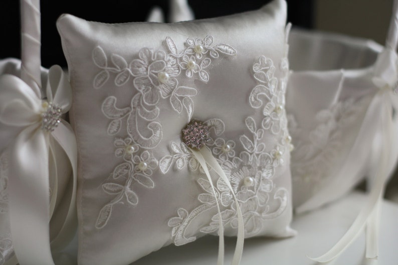 Ring Bearer Pillow and Flower Girl Basket Set Lace Ring Pillow Etsy