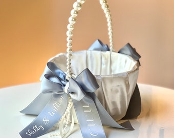 Dusty Blue Flower Girl Basket Dusty Blue Wedding Basket Powder Blue Wedding Personalized Basket Pearl Handle Basket Flower Girl Gift