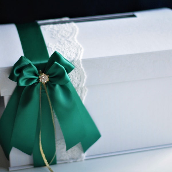 Green Card Box, Emerald Money box, Large Wedding Card Box, Wedding Money Box, Wedding Card Holder, Wedding Card Box with Slot