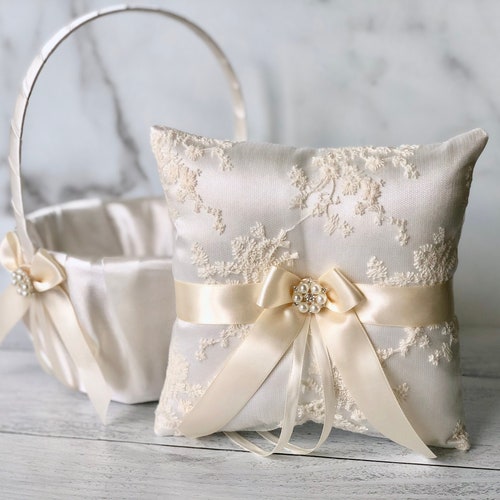 Ivory Pearl Flower Girl Basket Ivory Wedding Baskets With Etsy
