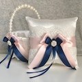 Ivory Flower Girl Basket Blush Navy Ring Bearer pillow, Blush Ring Pillow Wedding Pillow Ivory, Flower Girl Baskets, Navy Ringkissen