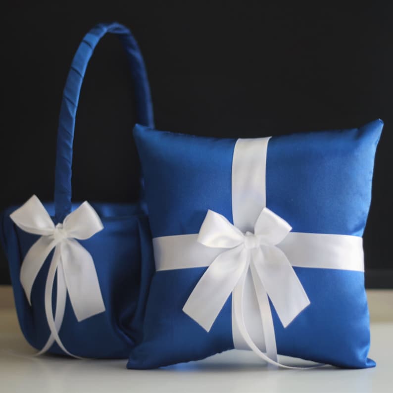 Blue Flower Girl Basket Royal Blue Bearer Pillow Cobalt Etsy