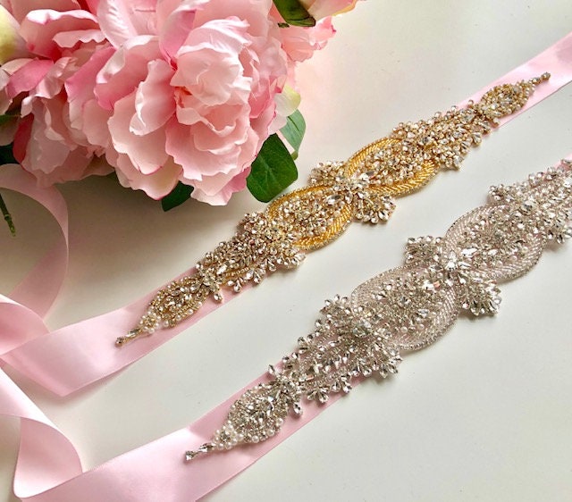 Elegant Pink Rhinestone Sash wedding or formal dress silk belt Sdb315e03c4fe43d5b57863b960cba  main image 4