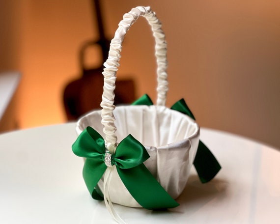 Bloemenmeisjesmand – Ivoor, Riet, Met Parelhandvat En Strik – Vintage, 12,5 Cm – Voor Bruiloft, Feest Of Decoratie