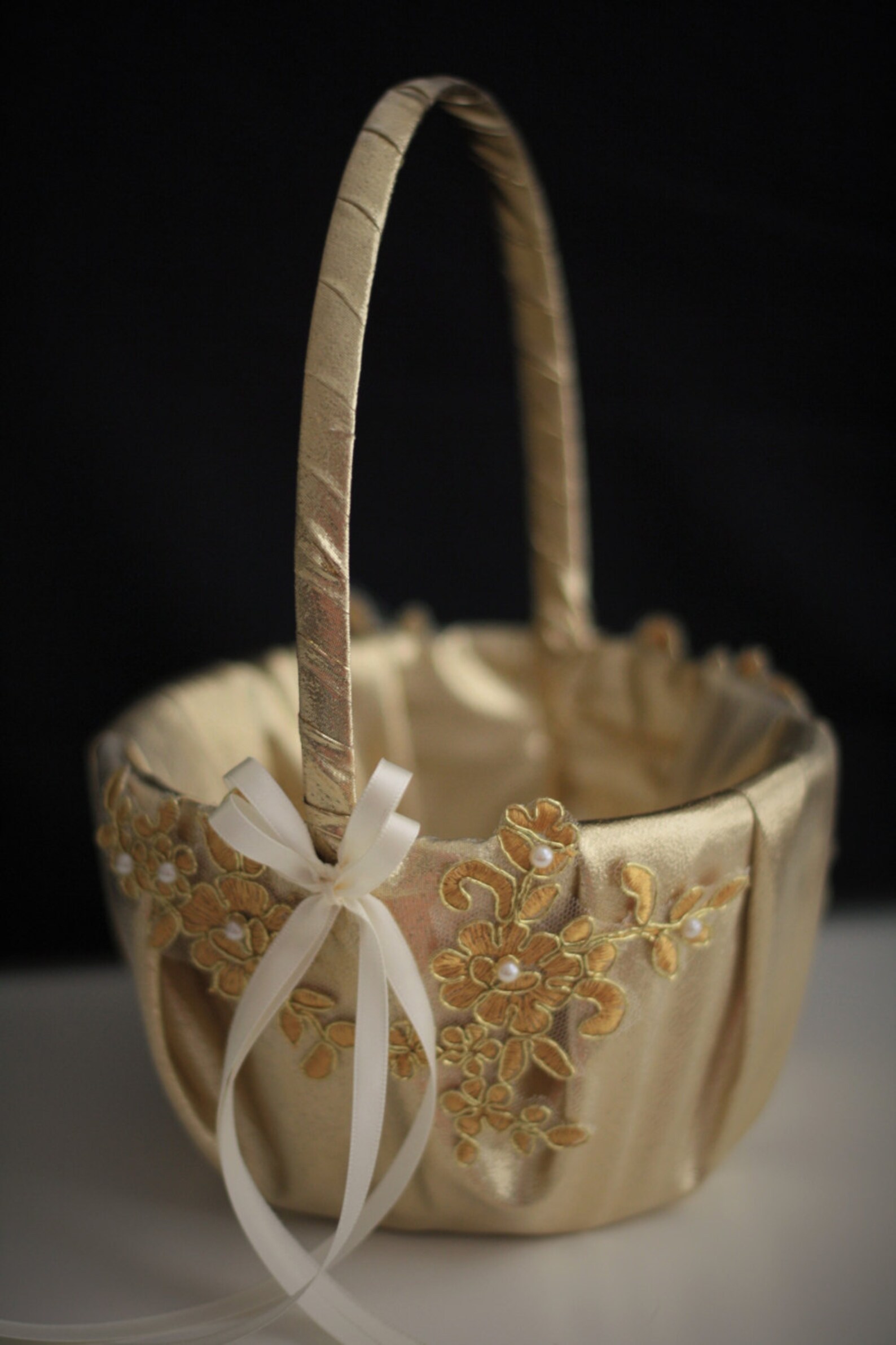 Gold Wedding Basket Gold Flower Girl Basket Gold Lace Etsy