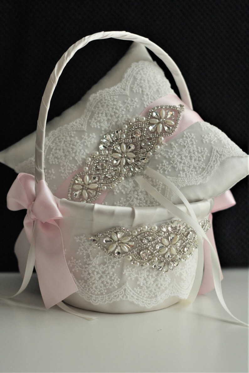 Pink flower girl basket flower girl baskets flower basket Etsy