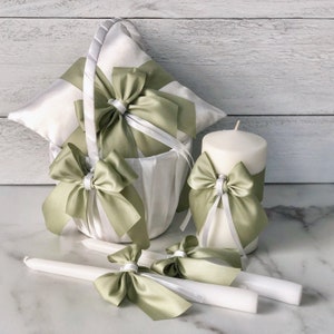 Pastel Green Flower Girl Basket, Green Wedding Basket, Sage Green Basket Pillow Set, Green Flower Basket image 5