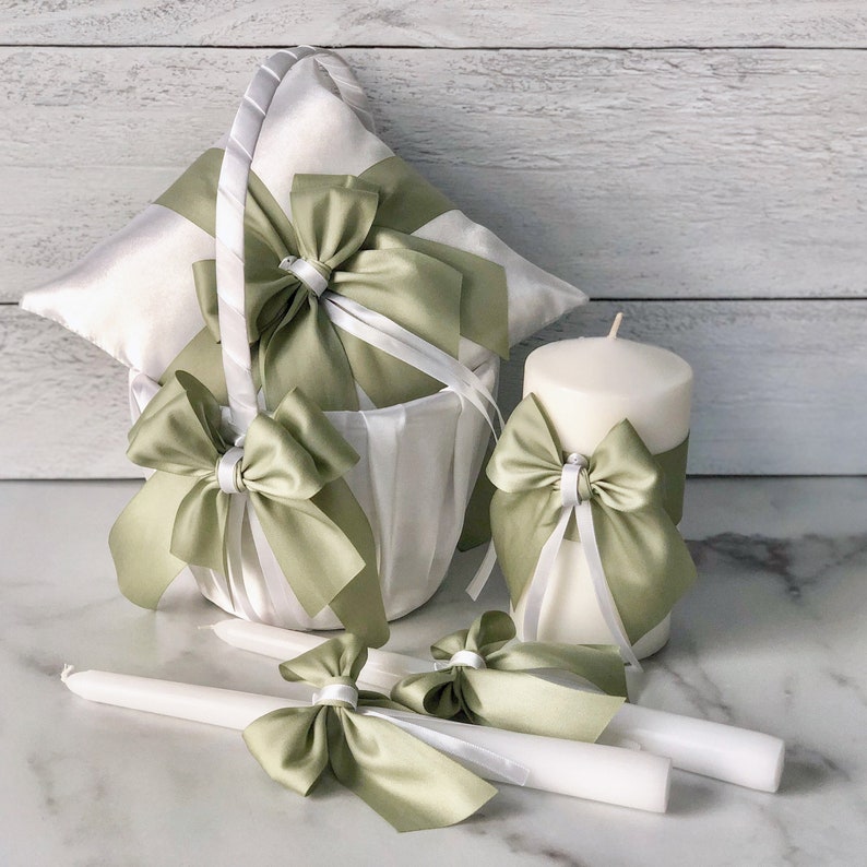 Pastel Green Flower Girl Basket, Green Wedding Basket, Sage Green Basket Pillow Set, Green Flower Basket image 5
