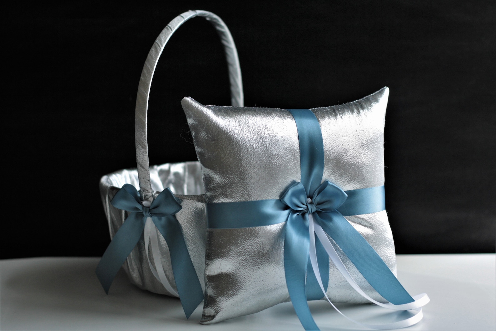 Silver Flower Girl Basket Antique Blue Basket Silver Wedding Etsy