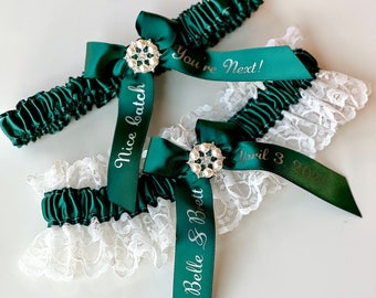 Garter for Bride Hunter Green Wedding Garter Bridal Garter Wedding Garter for Bride Personalized Garter Set Wedding Garters Garter Belts
