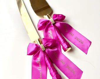Zestaw do serwowania tortu Fuchsia Quinceañera, serwer do ciasta Mis Quince, serwer do ciasta Fuchsia, zestaw do krojenia tortu, niestandardowy zestaw do serwowania, serwer do ciasta Sweet 16