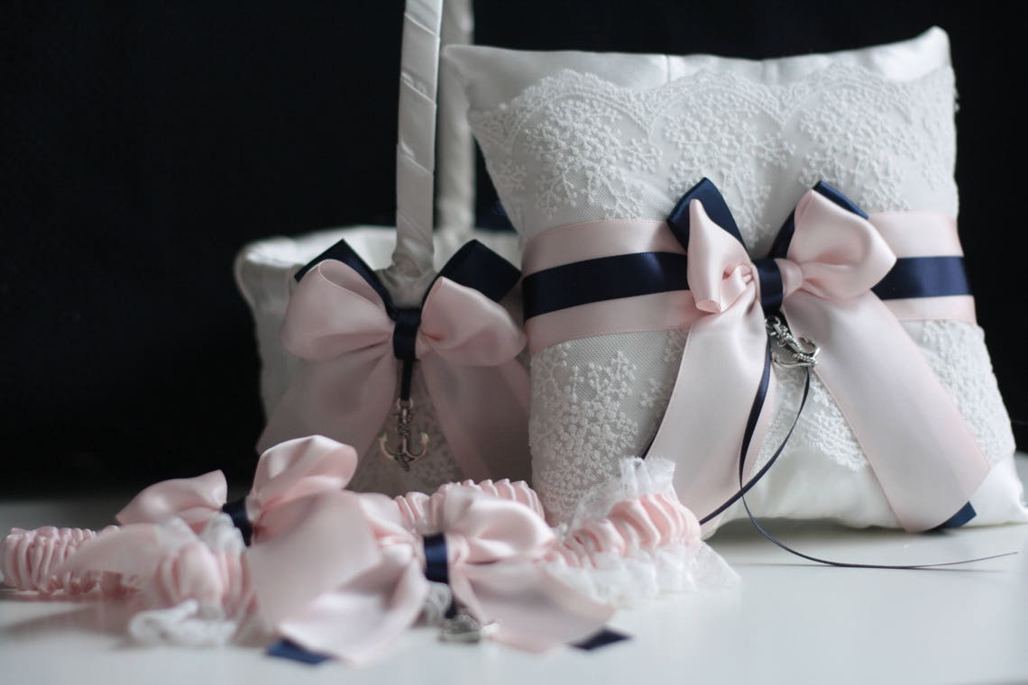 Navy Pink Wedding Basket / Navy Pink Bearer / Navy Blush image 1