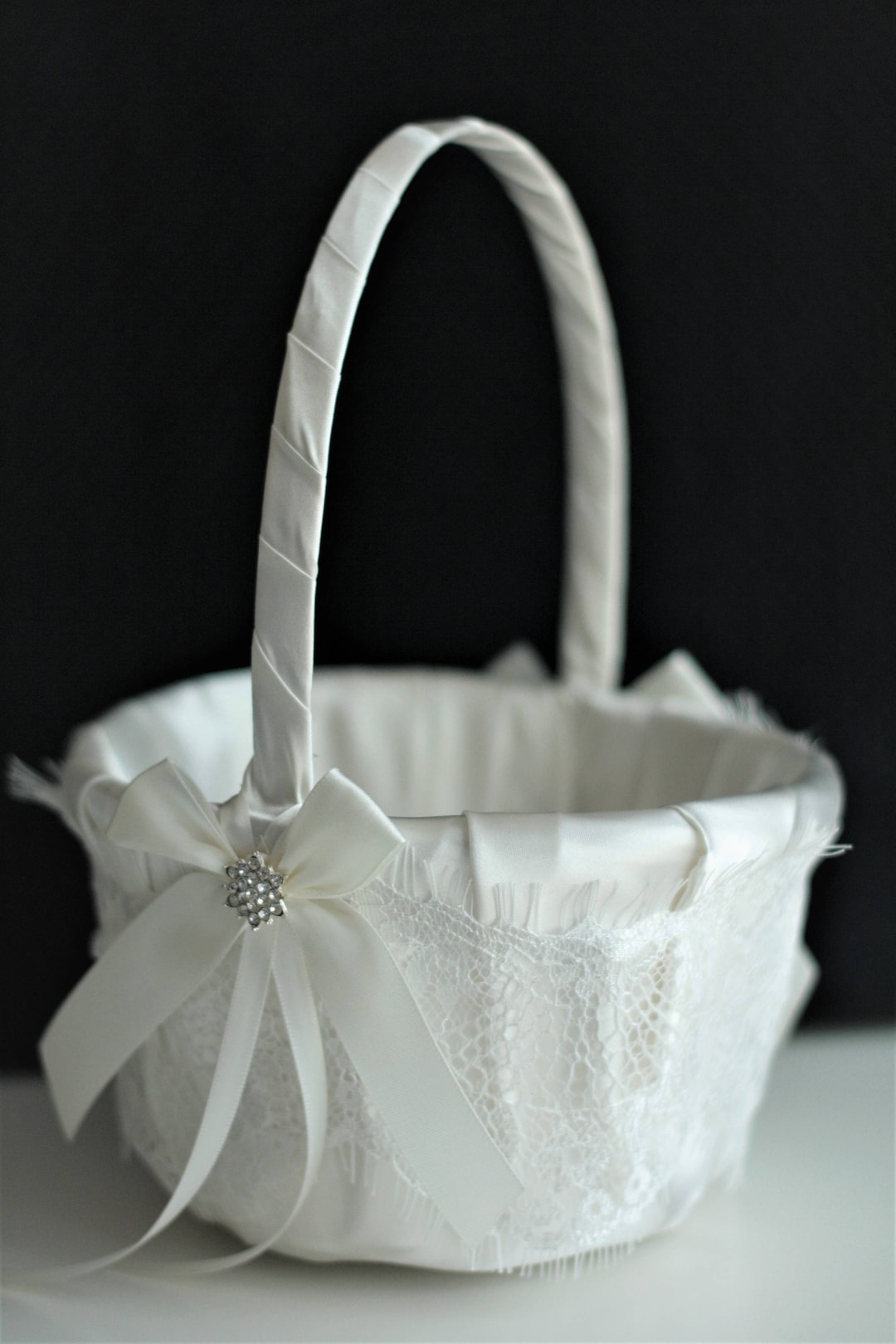 White Flower Girl Basket, White Wedding Basket, Lace Wedding Basket